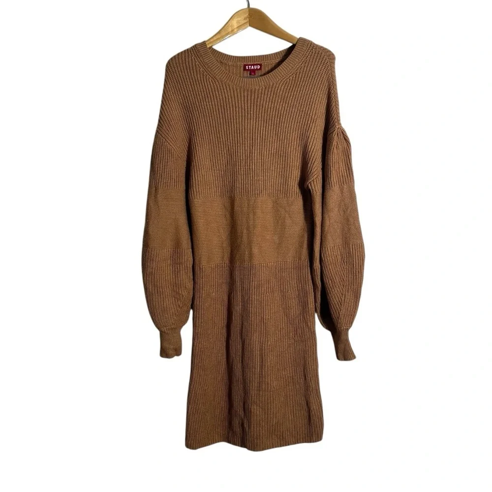 STAUD Marylebone Knit Sweater Dress‎ in Camel - Picture 4 of 11
